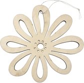 Houten vromen decoratie hanger van een bloem van 20 x 19 cm - Bloemen/lente/zomer decoraties - Met ophang lusje