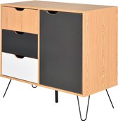 Nancy's Henderson Dressoir - Zijkast - Ladekast - 3 Lades - Verstelbare Planken - Openslaande Deur - Opbergkast - Scandinavisch - 95 x 39.5 x 80 cm - Natuur - Wit - Grijs - Bewerkt Hout