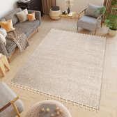 Tapiso Boho Vloerkleed Hoogpolig Tapijt Bohemian Met Kwastjes Maat- 160x220