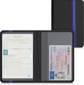 kwmobile hoes voor kentekenbewijs en rijbewijs - Omslag met pasjeshouder in blauw / zwart - Imitatieleer - Rallystrepen design