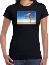 Dieren shirt kangoeroes foto - zwart - dames - Australische dieren/ kangoeroe cadeau t-shirt / kleding 2XL