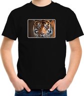 Dieren shirt met tijgers foto - zwart - voor kinderen - natuur / tijger cadeau t-shirt S (122-128)