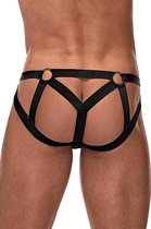 Strappy Ring Jock - Black -  - L/XL - Lingerie For Him - Jocks