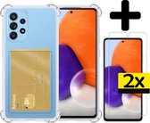 Samsung A72 Hoesje Pasjeshouder Case Met 2x Screenprotector - Samsung Galaxy A72 Pasjeshouder Card Case Hoesje Met 2x Screenprotector - Transparant