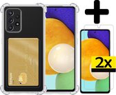 Samsung A52 Hoesje Pasjeshouder Case Met 2x Screenprotector - Samsung Galaxy A52 Pasjeshouder Card Case Hoesje Met 2x Screenprotector - Transparant