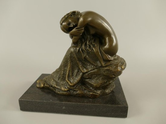 Statue érotique en bronze - Dame nue en robe - Sculpture Érotique - 15 cm de haut