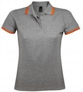 SOLS Dames/dames Pasadena getipt korte mouw Pique Polo Shirt (Grijze mergel/oranje)
