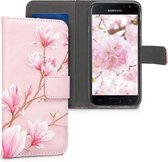 kwmobile telefoonhoesje geschikt voor Samsung Galaxy J3 (2017) DUOS - Backcover voor smartphone - Hoesje met pasjeshouder in poederroze / wit / oudroze - Magnolia design