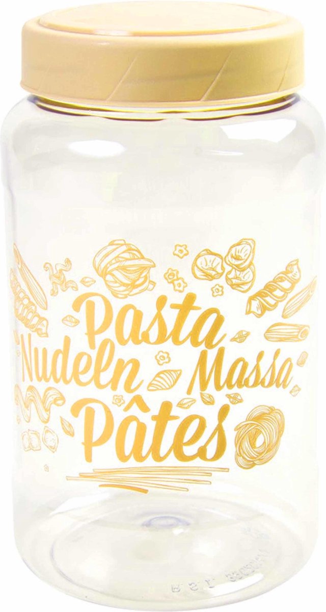 Pasta voorraadpot/bewaarpot gele deksel 1500 ml kunststof 10,5 x 19,5