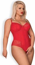 Obsessive Jolierose Open Kruis Teddy - Erotische Body - Maat XXL - Rood