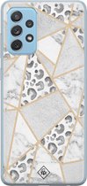 Samsung A52 (5G) hoesje siliconen - Stone & leopard print | Samsung Galaxy A52 (5G) case | Bruin/beige | TPU backcover transparant