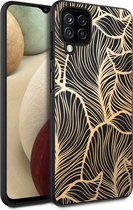 iMoshion Hoesje Geschikt voor Samsung Galaxy A12 Hoesje Siliconen - iMoshion Design hoesje - Goud / Zwart / Golden Leaves