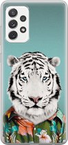 Leuke Telefoonhoesjes - Hoesje geschikt voor Samsung Galaxy A52 5G - Witte tijger - Soft case - TPU - Print / Illustratie - Blauw
