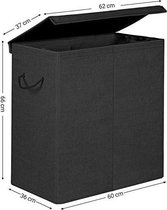 Trend24 Wasmand - Wasmanden met deksel - Wasmand met deksel - Opbergbox - Opbergmand - 60 x 36 x 66 cm - Zwart