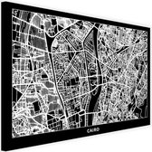 Schilderij Map van Cairo, 2 maten, zwart-wit, Premium print