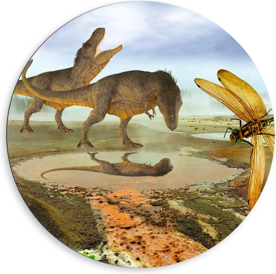 Dibond Wandcirkel - Dinosaurus Wereld - Foto op Aluminium Wandcirkel (met ophangsysteem)