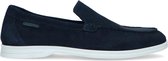 Manfield - Heren - Blauwe suède loafers met witte zool - Maat 44