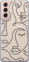 Leuke Telefoonhoesjes - Hoesje geschikt voor Samsung Galaxy S21 - Abstract gezicht lijnen - Soft case - TPU - Print / Illustratie - Beige