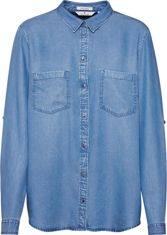 Tom Tailor blouse denim tencel Blauw Denim-34