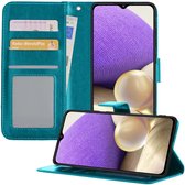 Hoesje Geschikt voor Samsung A32 5G Hoesje Book Case Hoes Wallet Cover - Hoes Geschikt voor Samsung A32 5G Hoesje Bookcase Hoes - Turquoise