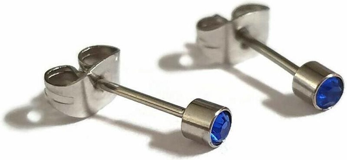 Aramat jewels ® - Zweerknopjes kristal  blauw chirurgisch staal zilverkleurig 3mm - Aramat Jewels