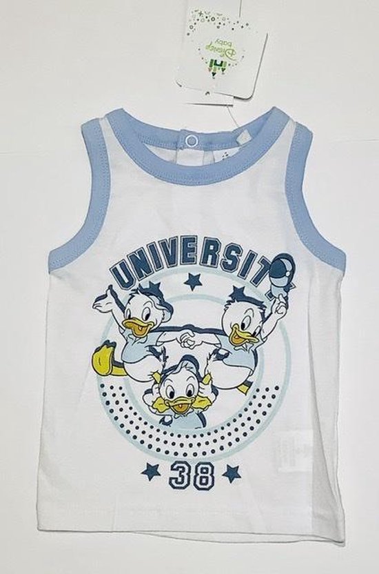 Disney Kwik Kwek en Kwak mouwloos t-shirt / hemd - wit/lichtblauw - maat 92 (30 maanden)