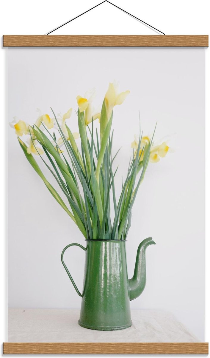 Schoolplaat – Groene Gieter met Bloemetjes - 40x60cm Foto op Textielposter (Wanddecoratie 
