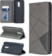 Ruit textuur horizontale flip magnetische lederen tas met houder en kaartsleuven en portemonnee voor Nokia 3.2 (grijs)
