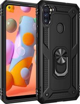 Voor Galaxy A11 (EU-versie) Schokbestendige TPU + pc-beschermhoes met 360 graden roterende houder (zwart)