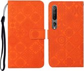 Voor Xiaomi Mi 10 5G Etnische stijl Reliëfpatroon Horizontale flip lederen tas met houder & kaartsleuven & portemonnee & lanyard (oranje)