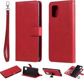 Voor Samsung Galaxy A71 5G 2-in-1 effen kleur afneembare PU lederen tas met kaartsleuven en magnetische houder & fotolijst & portemonnee & riem (rood)