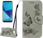 Voor Galaxy S8 Vlinders Embossing Horizontale Flip lederen hoes met houder & kaartsleuven & portemonnee & lanyard (grijs)