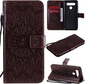 Voor LG K41S & K51S Geperst Afdrukken Zonnebloem Patroon Horizontale Flip PU Lederen Case Houder & Kaartsleuven & Portemonnee & Lanyard (Bruin)
