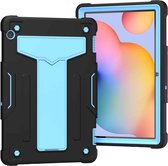 Voor Huawei MediaPad T5 T-vormige beugel Contrastkleur Schokbestendige pc + siliconen beschermhoes (zwart + blauw)