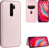 Voor Geschikt voor Xiaomi Redmi Note 8 Pro Carbon Fiber Texture Magnetische Horizontale Flip TPU + PC + PU Leather Case met Card Slot (Pink)