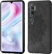 Voor Xiaomi Mi CC9 Pro Reliëf Mandala-patroon PC + TPU + stoffen telefoonhoes met draagkoord & magnetisch (zwart)