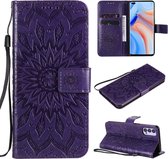 Voor OPPO Reno4 5G Sun Embossing Pattern Horizontale Flip Leather Case met Card Slot & Holder & Wallet & Lanyard (Purple)