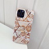 Plating Splicing Pattern Soft TPU beschermhoes met standaard Ringhouder voor iPhone 11 (stiksels gouden bloemen)
