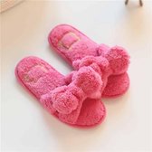 Furry Home Slippers Short Plush Indoor Home Slippers Owknot Slippers Dames, Maat: 36-37 (Rose Red)
