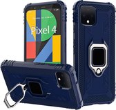 Voor Google Pixel 4 koolstofvezel beschermhoes met 360 graden roterende ringhouder (blauw)