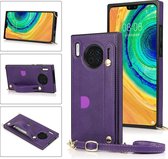 Voor Huawei Mate 30 polsband PU + TPU schokbestendige beschermhoes met crossbody lanyard & houder & kaartsleuf (paars)