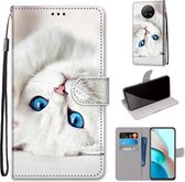 Voor Xiaomi Redmi Note 9T / Note 9 5G Gekleurde tekening Cross Texture Horizontale Flip PU lederen tas met houder & kaartsleuven & portemonnee & Lanyard (White Kitten)