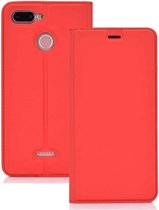Ultradunne geperste magnetische TPU + PU lederen hoes voor Xiaomi Redmi 6, met kaartsleuf en houder (rood)