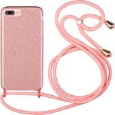 Glitterpoeder schokbestendig TPU beschermhoes met lanyard voor iPhone 8 Plus / 7 Plus (roze)