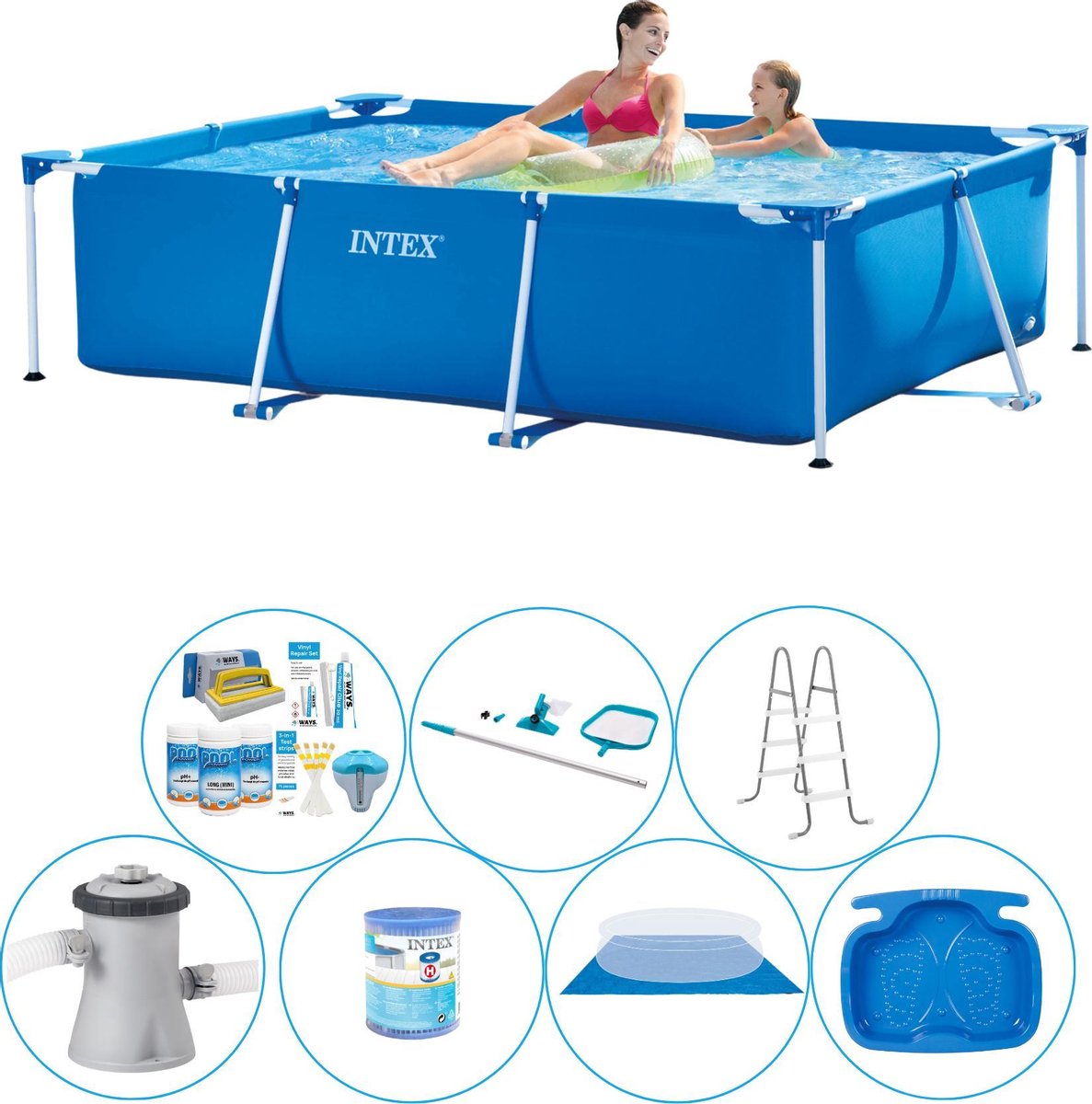 Frame Pool Rechthoekig 220x150x60 cm - 8-delig - Zwembad Bundel