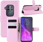 Voor Motorola One Zoom Litchi Texture Horizontale Flip Leren Case met Portemonnee & Houder & Kaartsleuven (Roze)