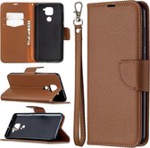 Voor Xiaomi Redmi Note 9 Litchi Texture Pure Color Horizontale Flip Leather Case met houder & kaartsleuven & Wallet & Lanyard (bruin)