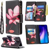 Voor Xiaomi Redmi Note 8 Gekleurd tekenpatroon Rits Horizontale flip lederen tas met houder & kaartsleuven & portemonnee (Lotus)