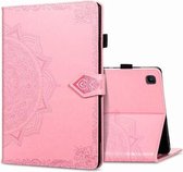 Voor Samsung Galaxy Tab A7 10.4 (2020) Halverwege Mandala Embossing Patroon Horizontale Flip PU lederen tas met kaartsleuven & houder & pennensleuf (roze)
