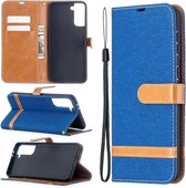 Voor Samsung Galaxy S21 + 5G Kleuraanpassing Denim Textuur Horizontale Flip Leren Case met Houder & Kaartsleuven & Portemonnee & Lanyard (Blauw)